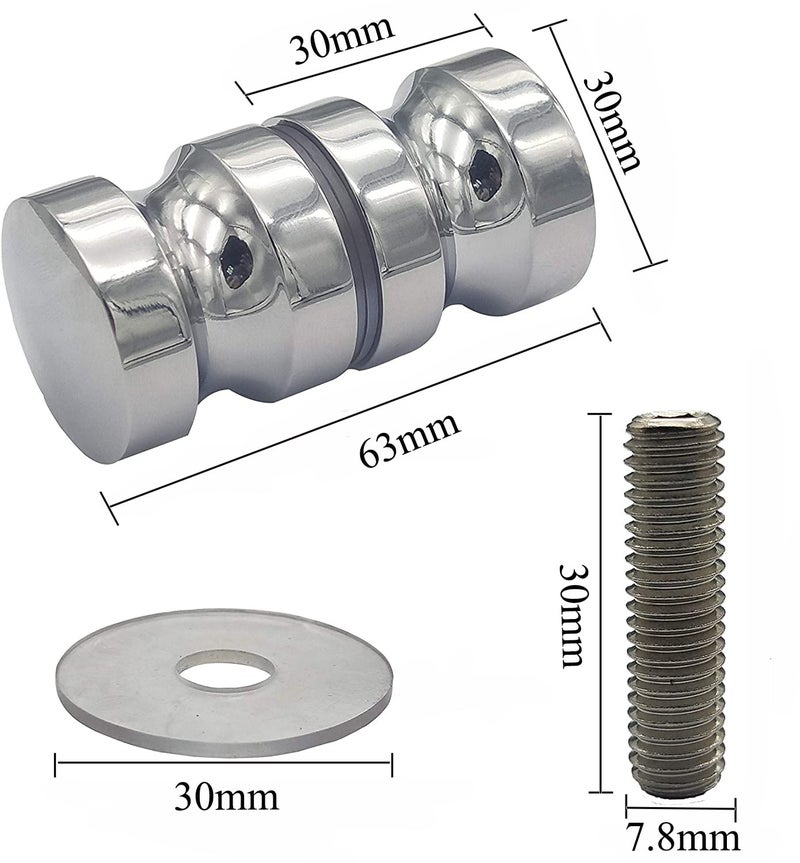 ZKSM 2 Set Shower Screen Handle Bathroom Door Handle Knob with Solid Stainless Steel for Replacement Groove Glass Door(Install Screw 7.8x30mm) - Image 2